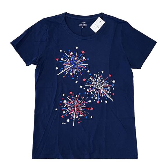 NWT J. Crew Navy W/Sequin Sparkler 4th of July Graphic Tee - SIZE MEDIUM - Picture 1 of 7